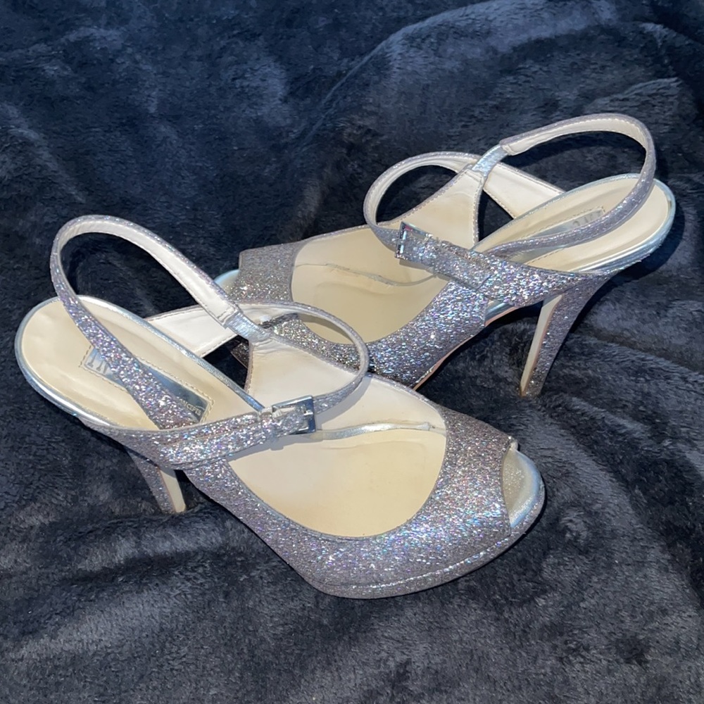 Silver/ Multicolored Glitter Peep Toe heels